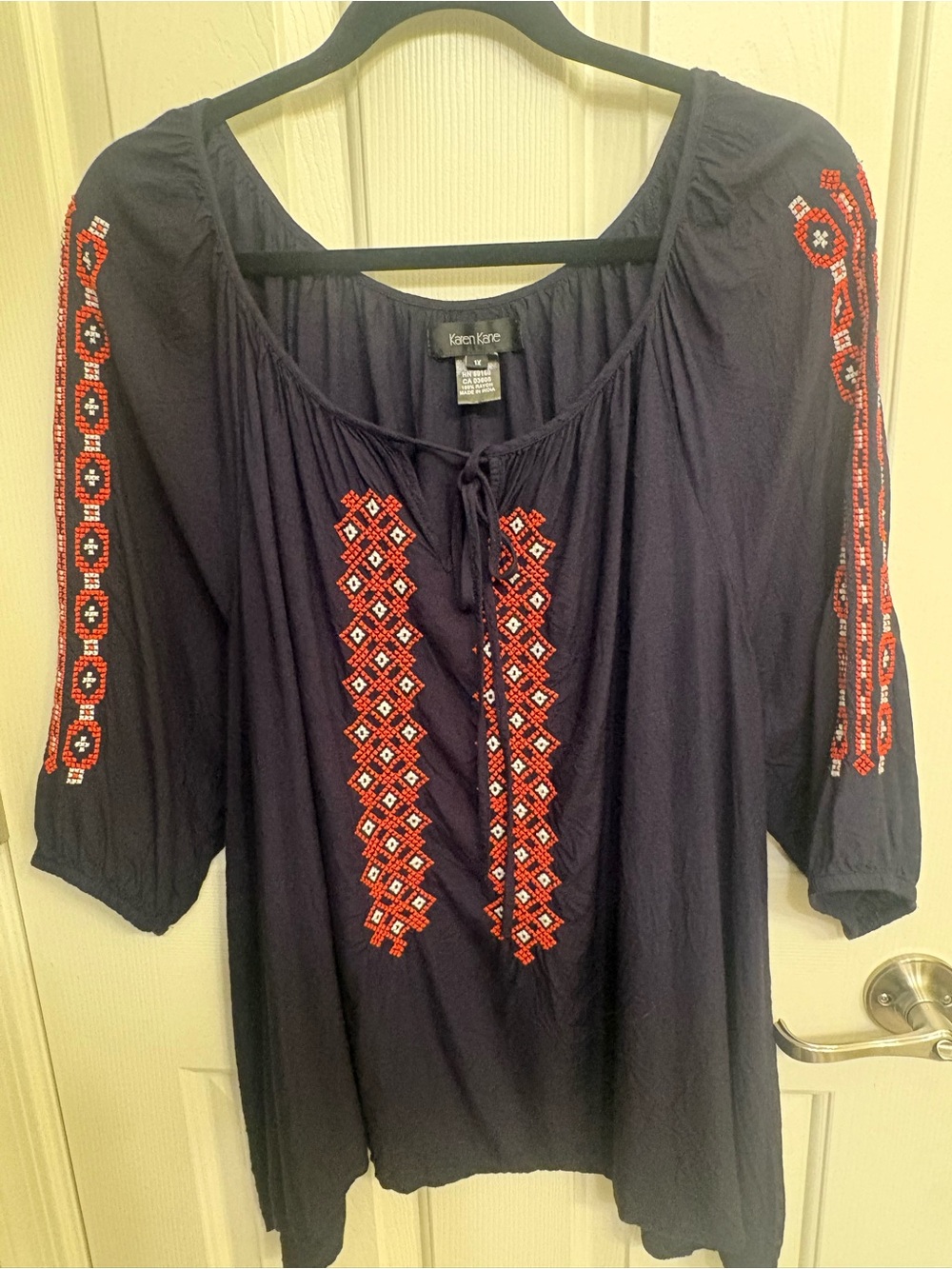 1X- Karen Kane Navy Tunic with Red Embroidered Accents